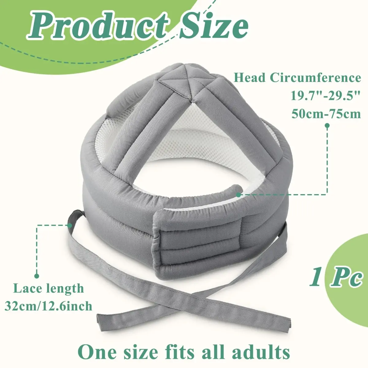 Woanger Grey Anti-Fall Elder Head Safety Helmet | Adjustable Seniors Fall Prevention Cap 50-75 cm (19.7-29.5 inches) - view 2