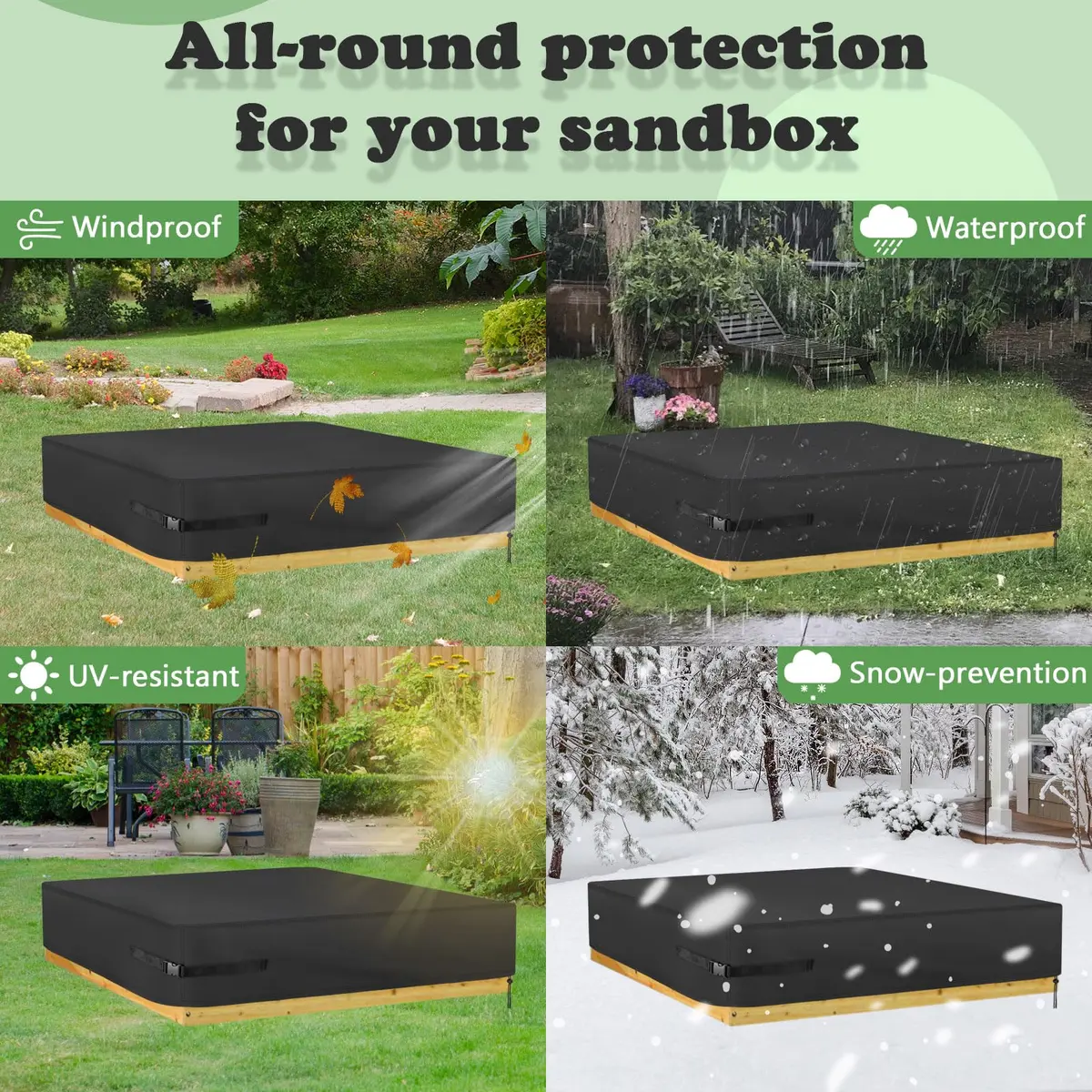 Kasla Waterproof Sandbox Cover 50"x50"x8" | Heavy Duty Outdoor Sand Pit Protection - view 8