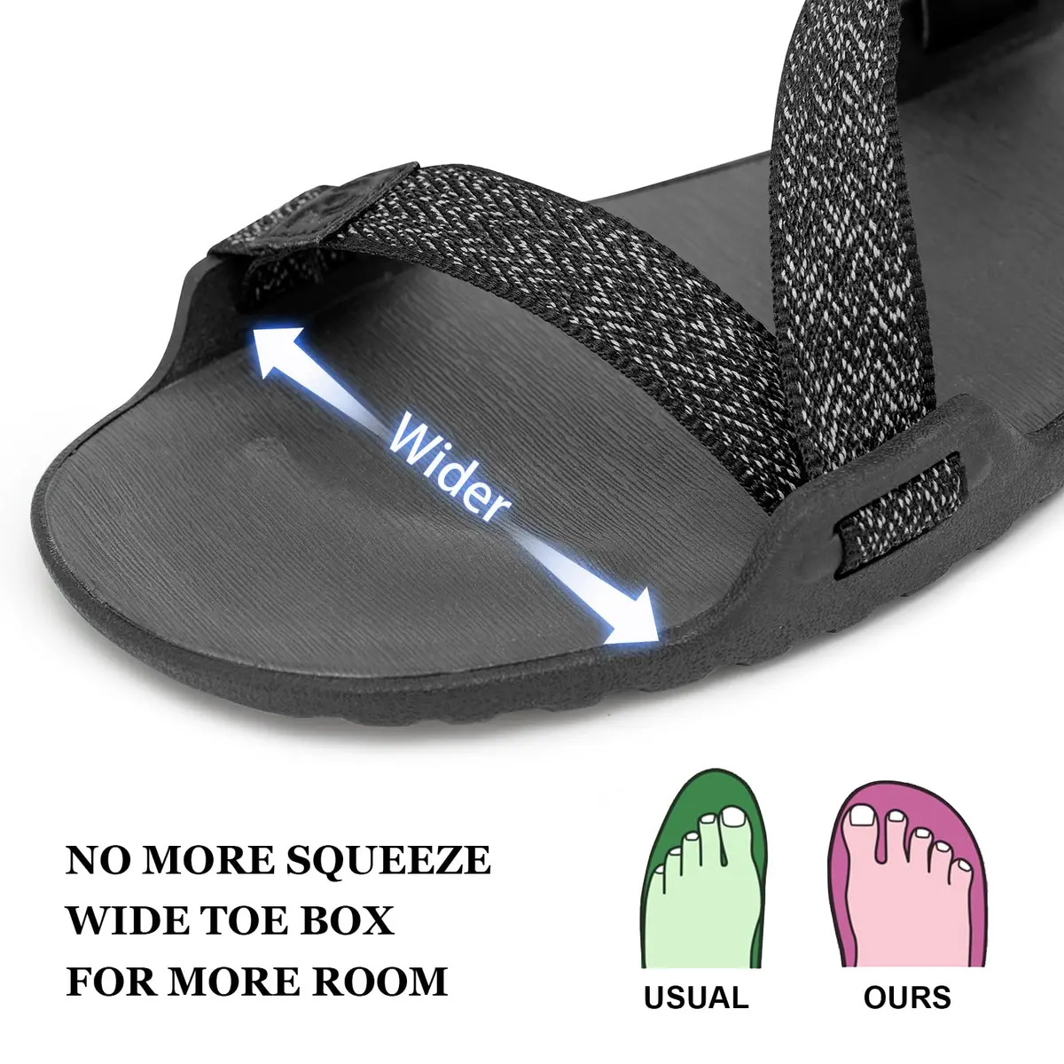 FEFELUIS Men's Wide Barefoot Sandals - Minimalist | Zero Drop | Ultralight Trail Running Hiking Sandals Adjustable Black Size 12 - view 5