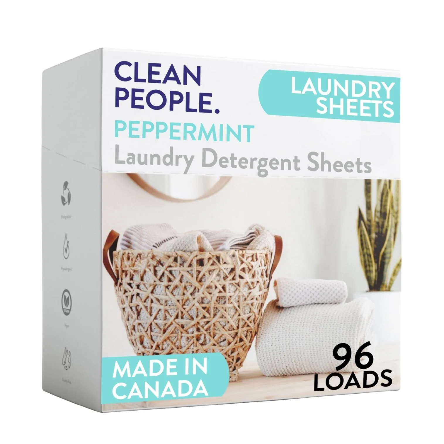 THE CLEAN PEOPLE Laundry Detergent Sheets Peppermint Scent, 96 Count | Eco-Friendly & Concentrated Formula - main product image