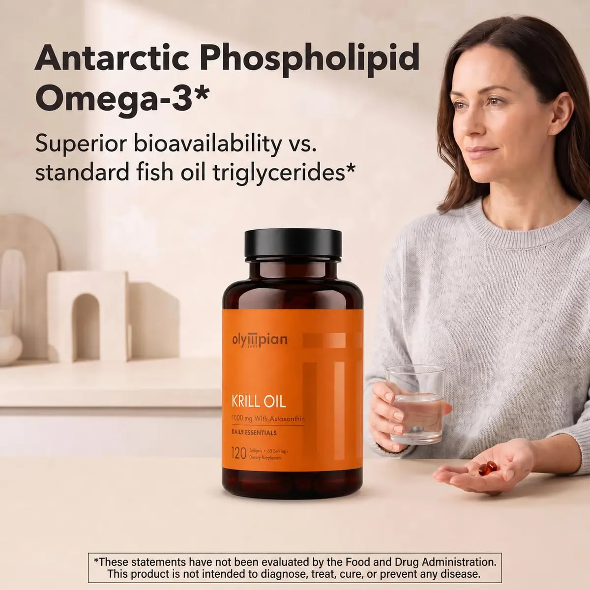 Olympian Labs Antarctic Krill Oil 1000mg with Astaxanthin, 120 Softgels | Phospholipid Omega-3 for Heart & Brain - view 4