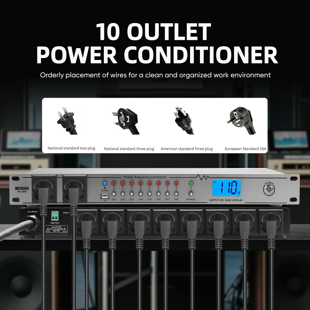 MICNAUX Rack Mount Power Conditioner 20A | 10 Outlets, Surge & Voltage Display, Global Voltage Compatibility - view 6