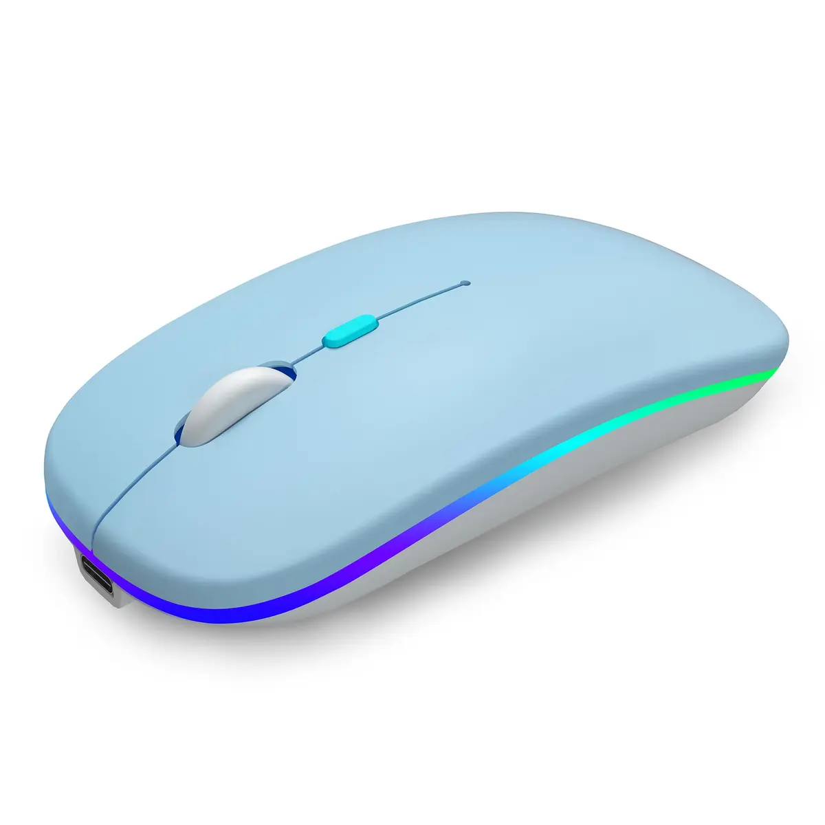 AIKOKOK Wireless Bluetooth Mouse, Rechargeable Dual Mode, Blue | Slim, Silent, Portable with LED Atmosphere - main product image