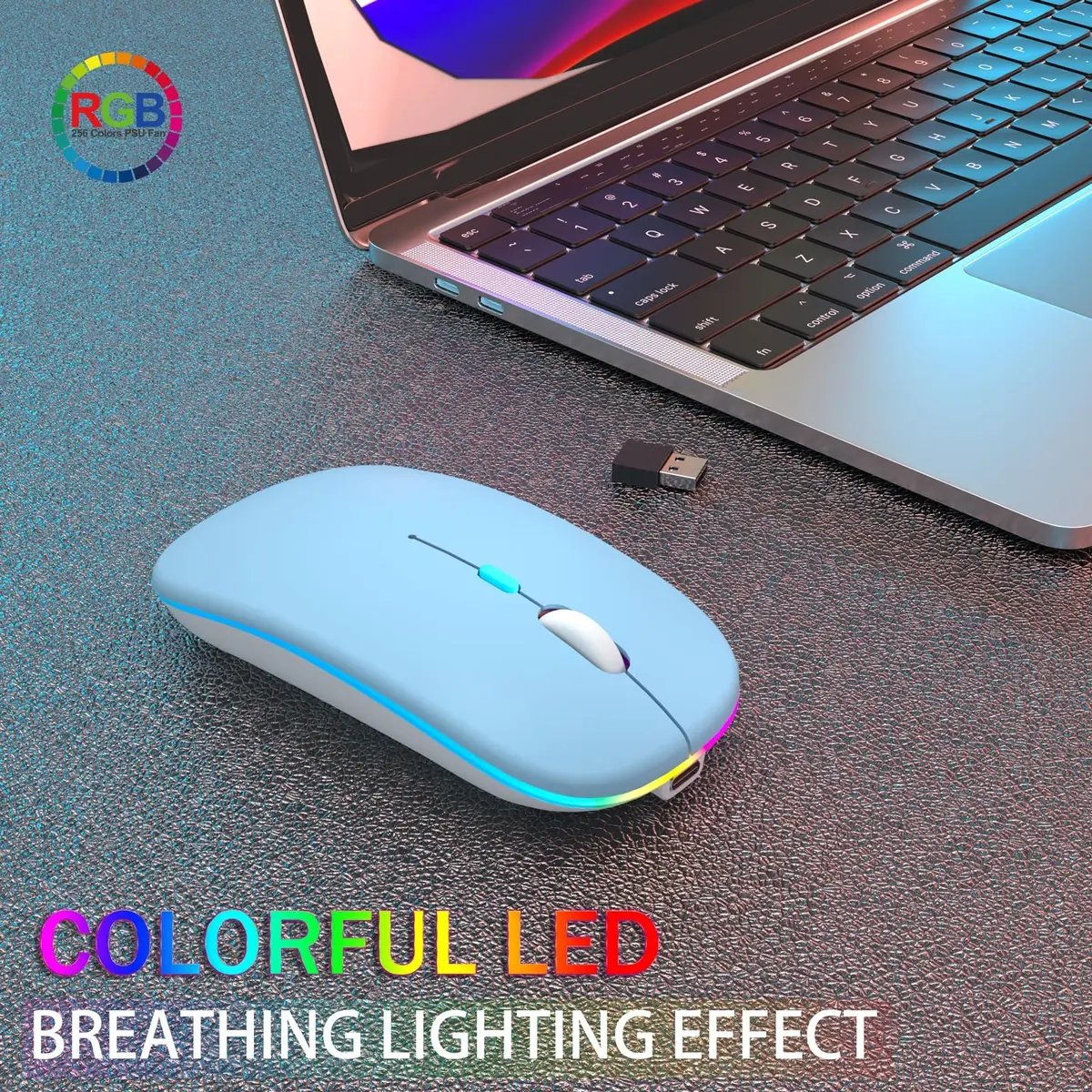 AIKOKOK Wireless Bluetooth Mouse, Rechargeable Dual Mode, Blue | Slim, Silent, Portable with LED Atmosphere - view 2