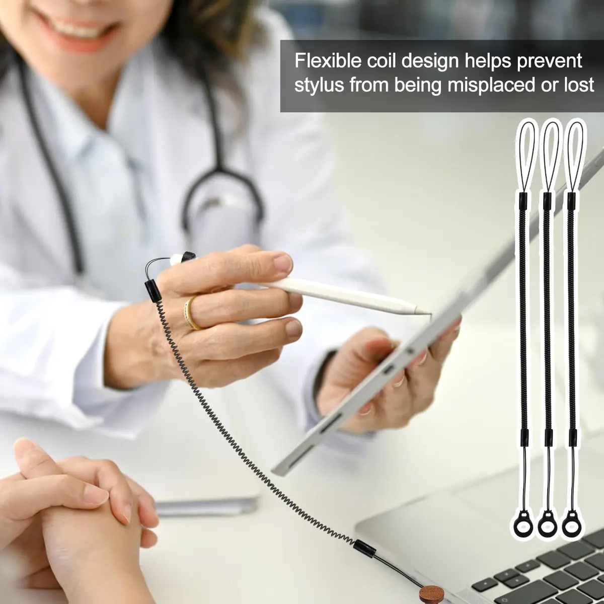 Tinoaly 10pcs Elastic Pen Lanyards with Silicone Rings 25cm (9.84 inch) | Secure Stylus Tether for Tablets - view 7
