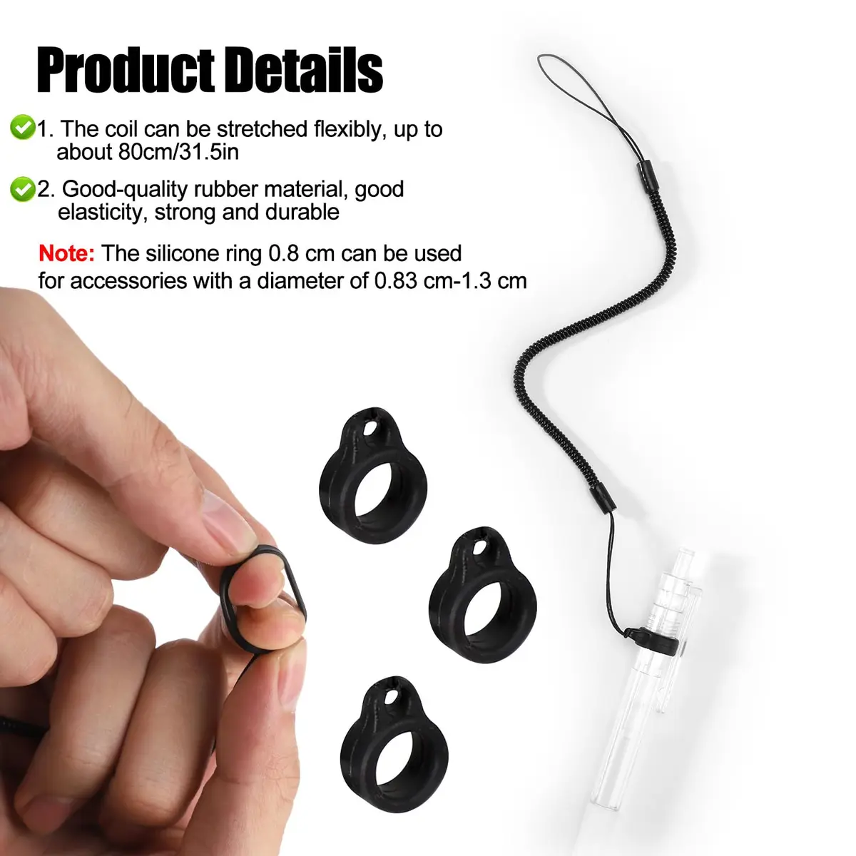 Tinoaly 10pcs Elastic Pen Lanyards with Silicone Rings 25cm (9.84 inch) | Secure Stylus Tether for Tablets - view 4