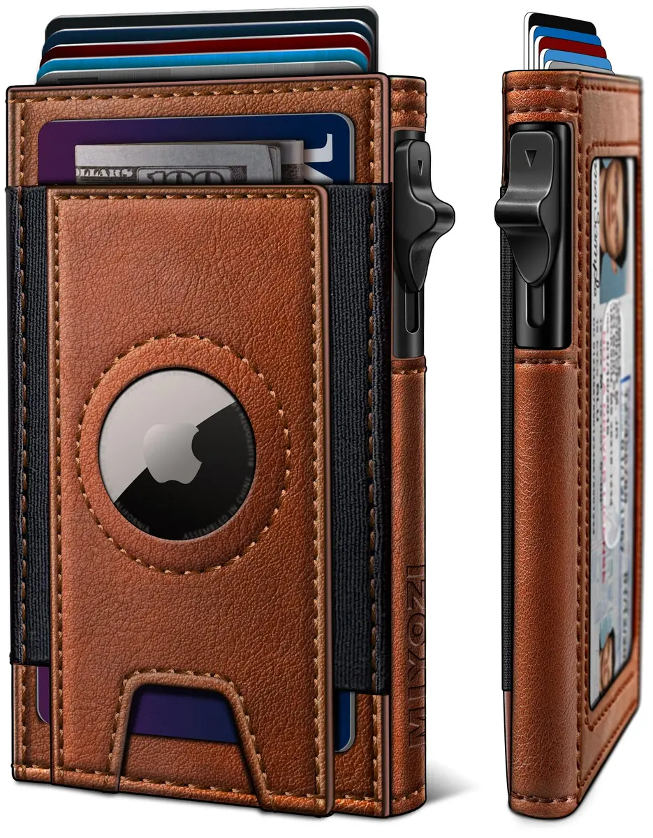 miyozi Slim Airtag Wallet for Men, Pop-Up RFID Blocking Leather Card Holder with ID Window | 9.9 cm (3.9 in) - main product image