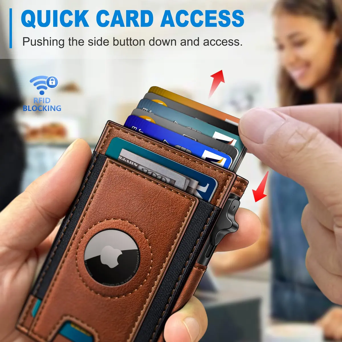 miyozi Slim Airtag Wallet for Men, Pop-Up RFID Blocking Leather Card Holder with ID Window | 9.9 cm (3.9 in) - view 5