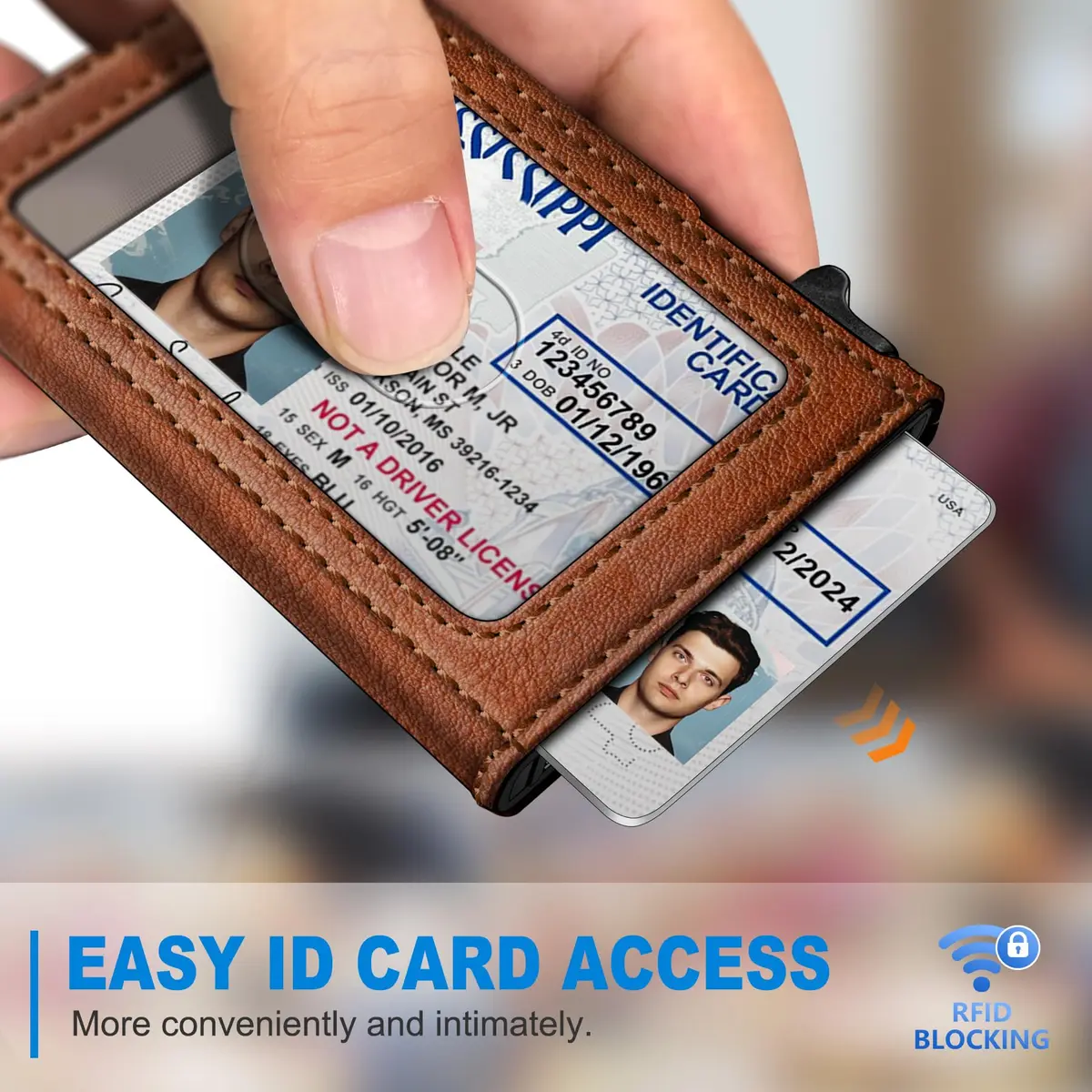miyozi Slim Airtag Wallet for Men, Pop-Up RFID Blocking Leather Card Holder with ID Window | 9.9 cm (3.9 in) - view 6
