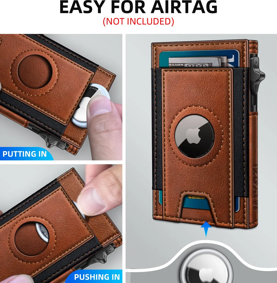 miyozi Slim Airtag Wallet for Men, Pop-Up RFID Blocking Leather Card Holder with ID Window | 9.9 cm (3.9 in) - view 7