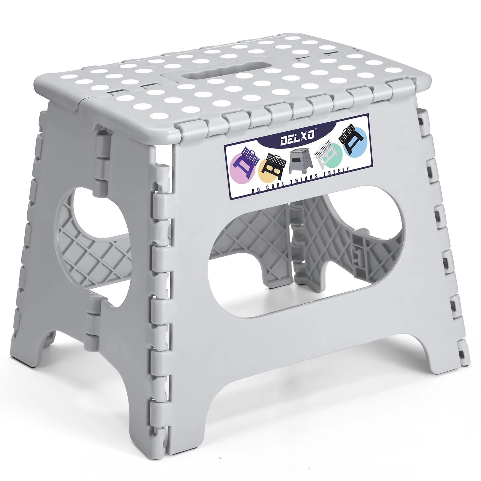 Delxo Folding Step Stool with Handle, 11 Inch Grey, 1-Pack | Sturdy & Safe for Kids & Adults - main product image