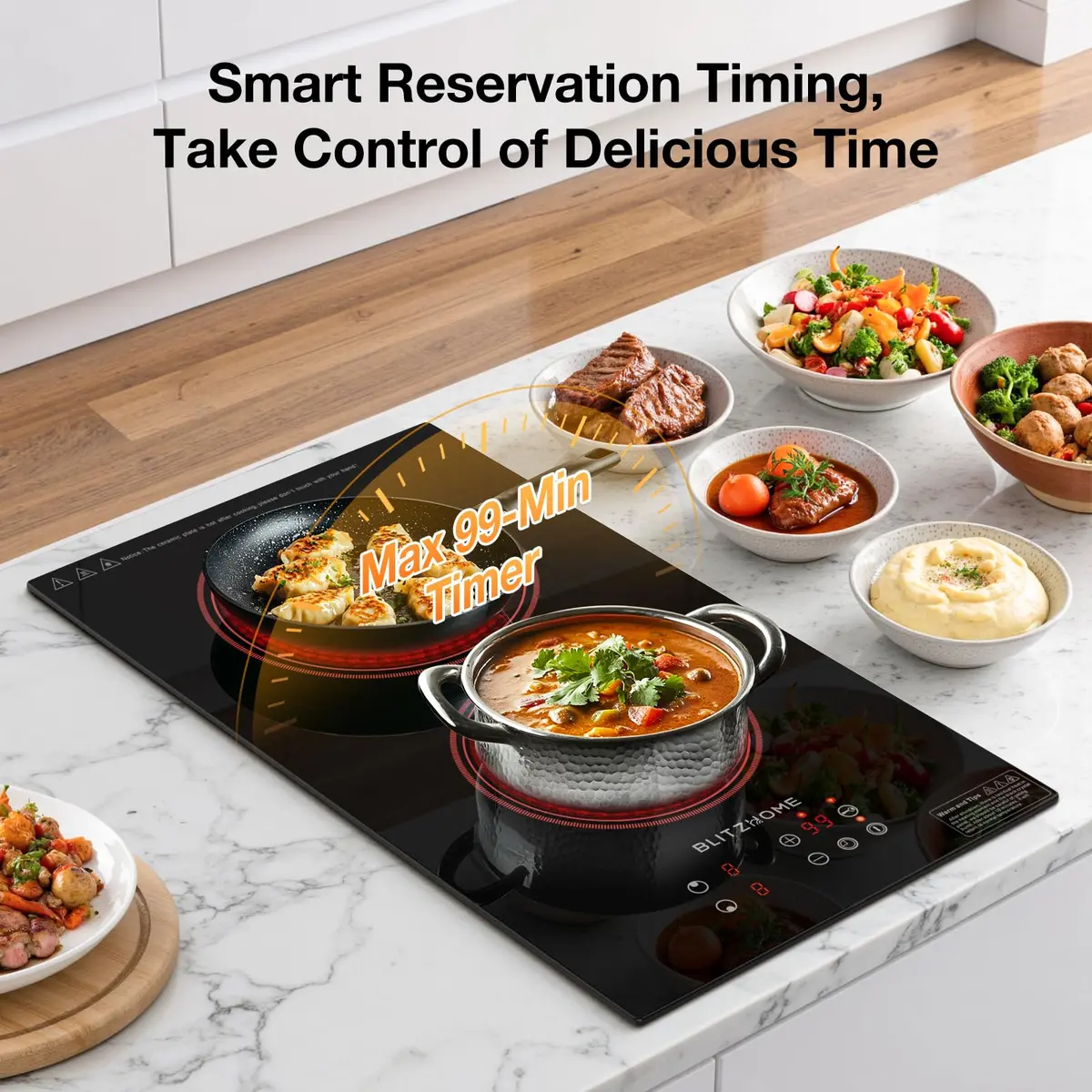 BLITZHOME Electric Stove Top 2 Burner | 12-inch Ceramic Cooktop with 9 Power Levels & Timer - view 4