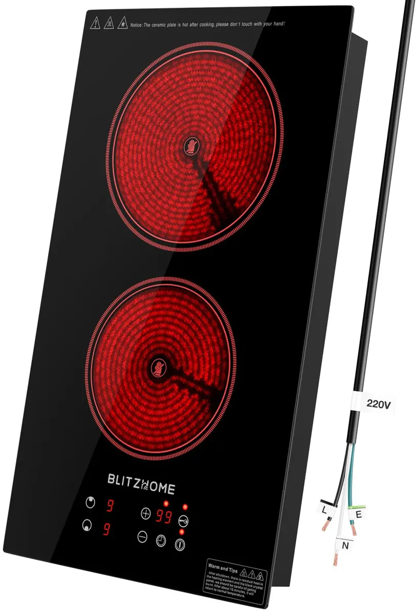 BLITZHOME Electric Stove Top 2 Burner | 12-inch Ceramic Cooktop with 9 Power Levels & Timer - main product image