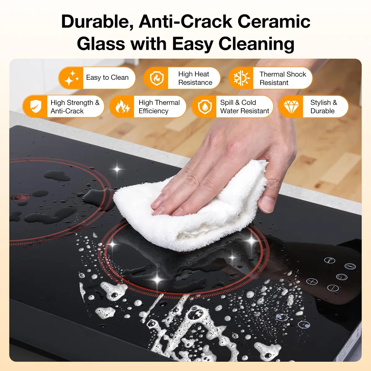BLITZHOME Electric Stove Top 2 Burner | 12-inch Ceramic Cooktop with 9 Power Levels & Timer - view 8