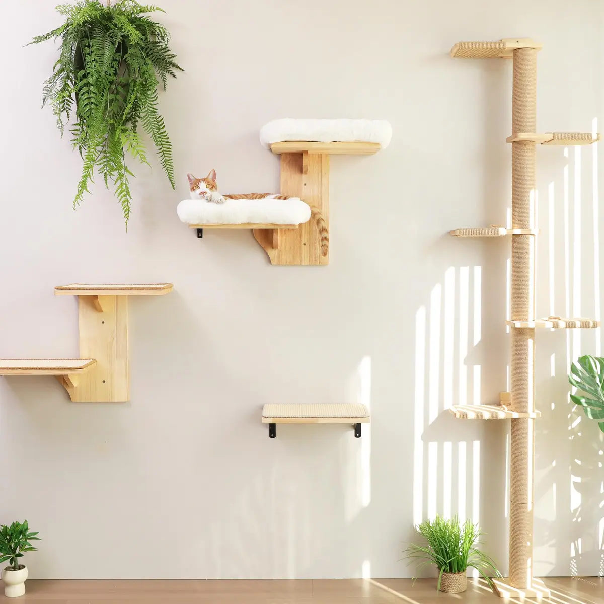 FUKUMARU Cat Wall Shelves 2 Platform with Soft Cushion Perch | Tree Shape Indoor Cat Furniture - view 5