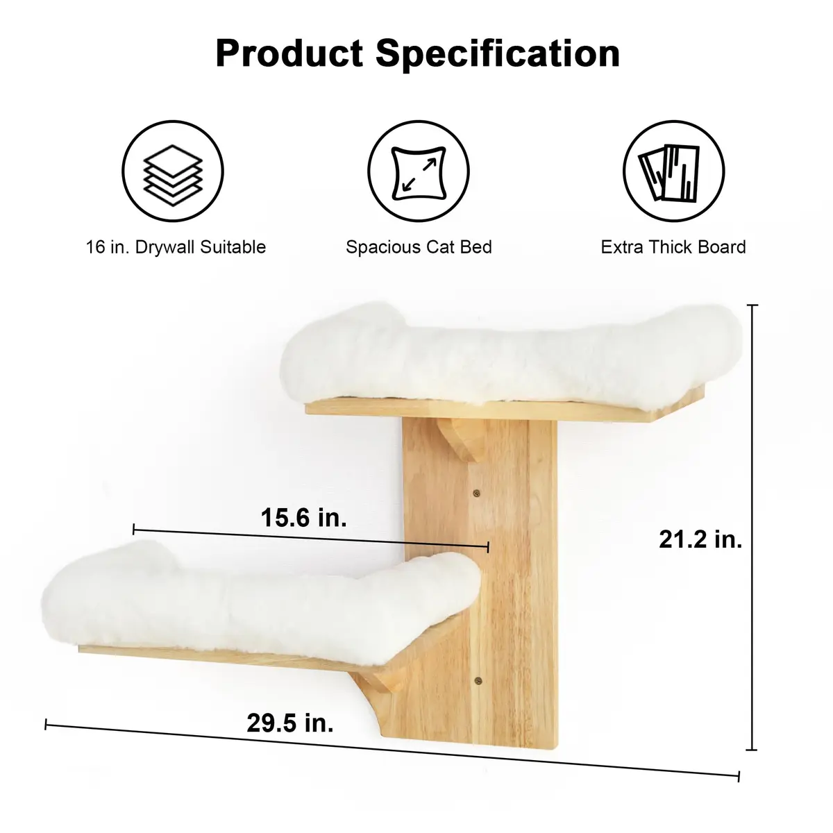 FUKUMARU Cat Wall Shelves 2 Platform with Soft Cushion Perch | Tree Shape Indoor Cat Furniture - view 6