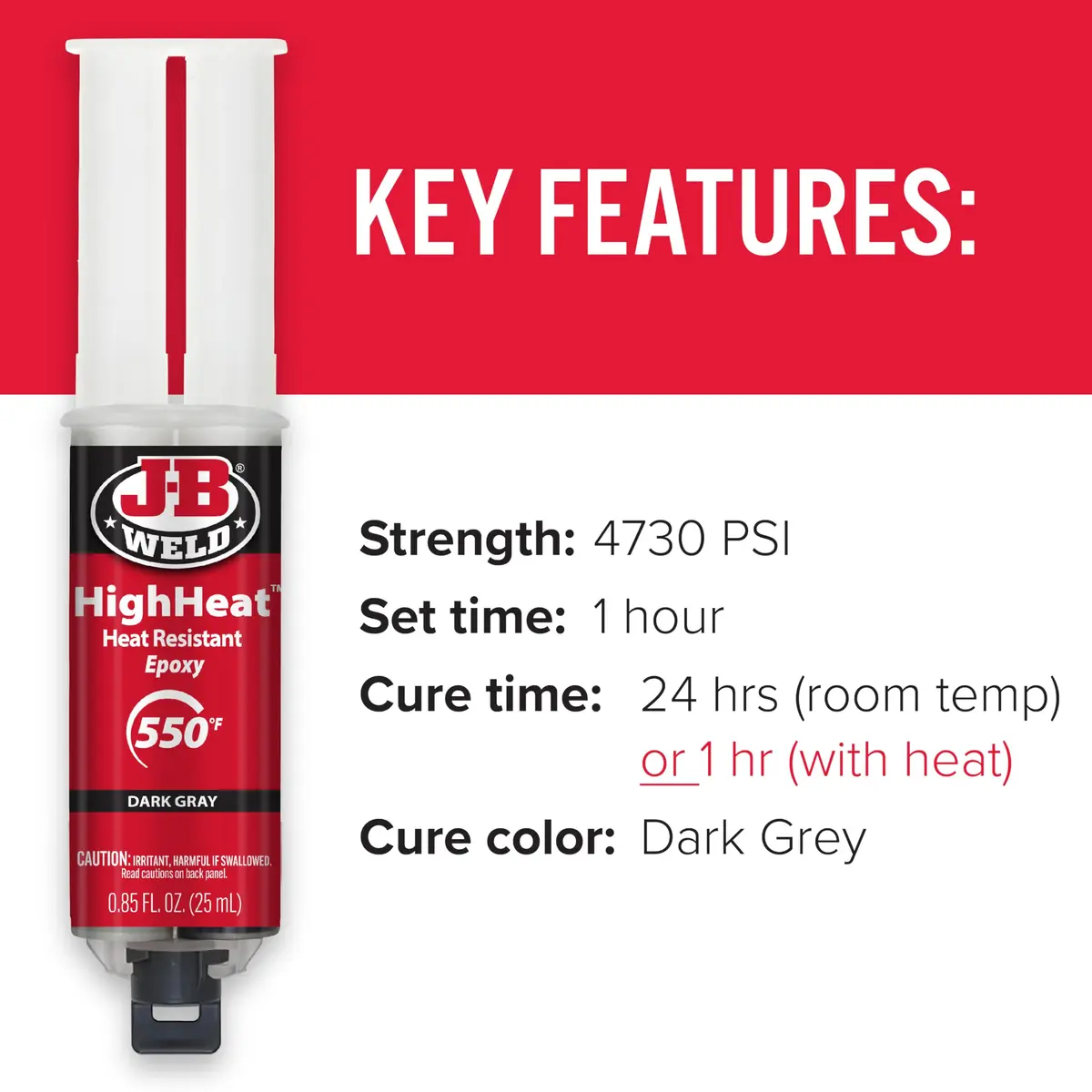 J-B Weld High Heat Syringe 25ml Dark Grey | Heat-Resistant Epoxy for Automotive & DIY Repairs - view 3