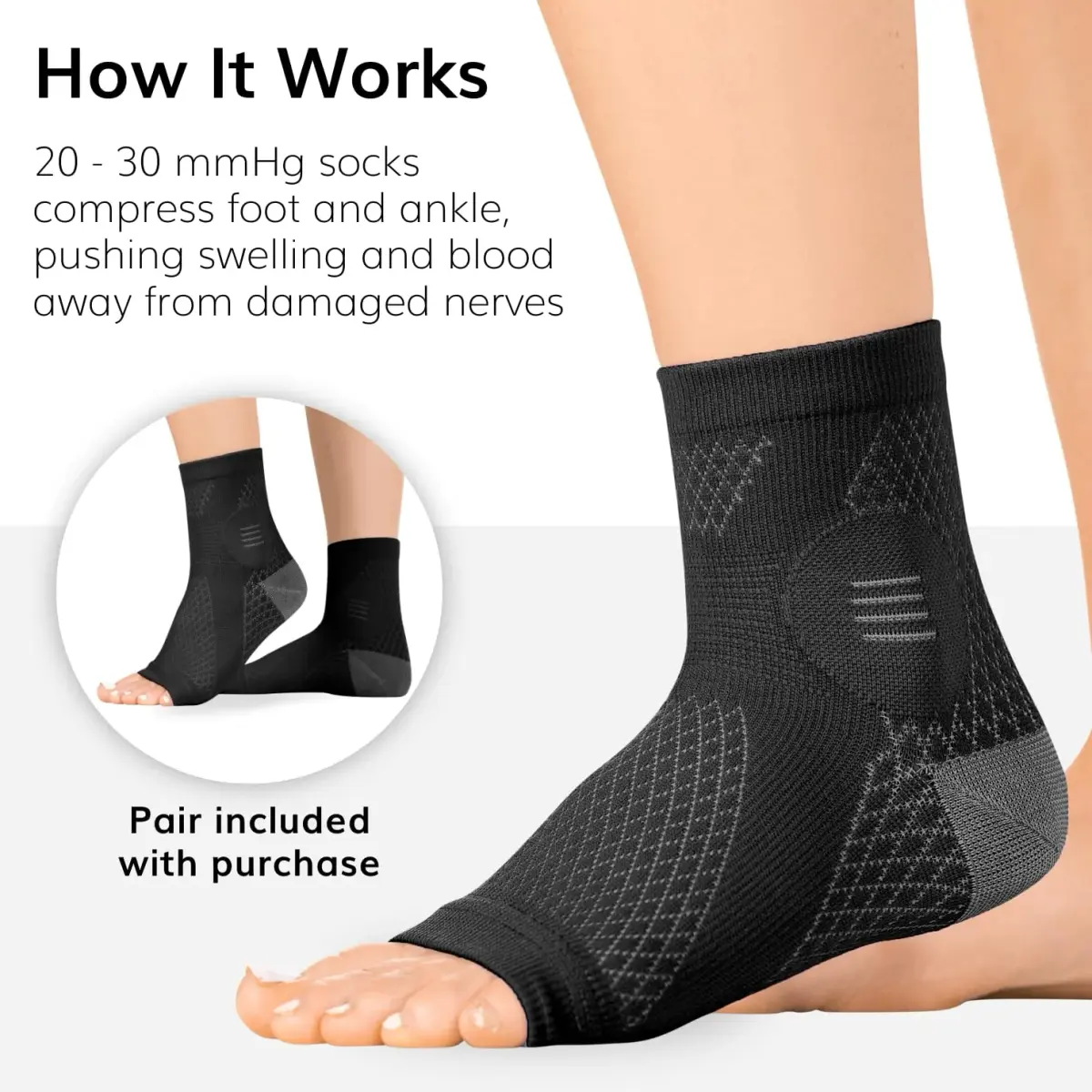 BraceAbility Large Black Neuropathy Socks - 3 Pairs | FDA Approved Medical Compression for Nerve Pain Relief - view 4