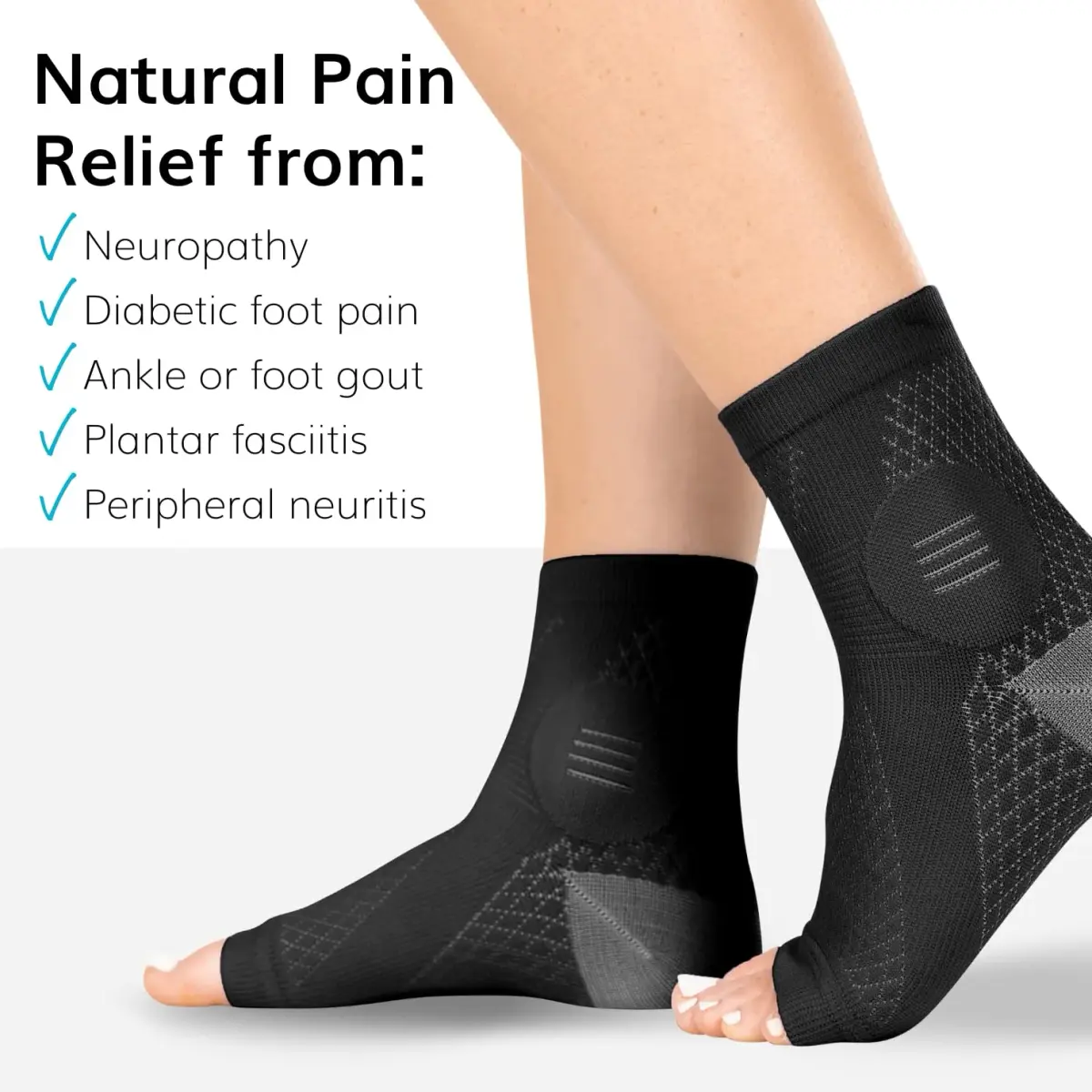 BraceAbility Neuropathy Socks (3 Pairs) - Small Black | Peripheral Compression Diabetic Toeless Foot Sleeves for Nerve Damage, Gout, Plantar Fasciitis Relief - view 7