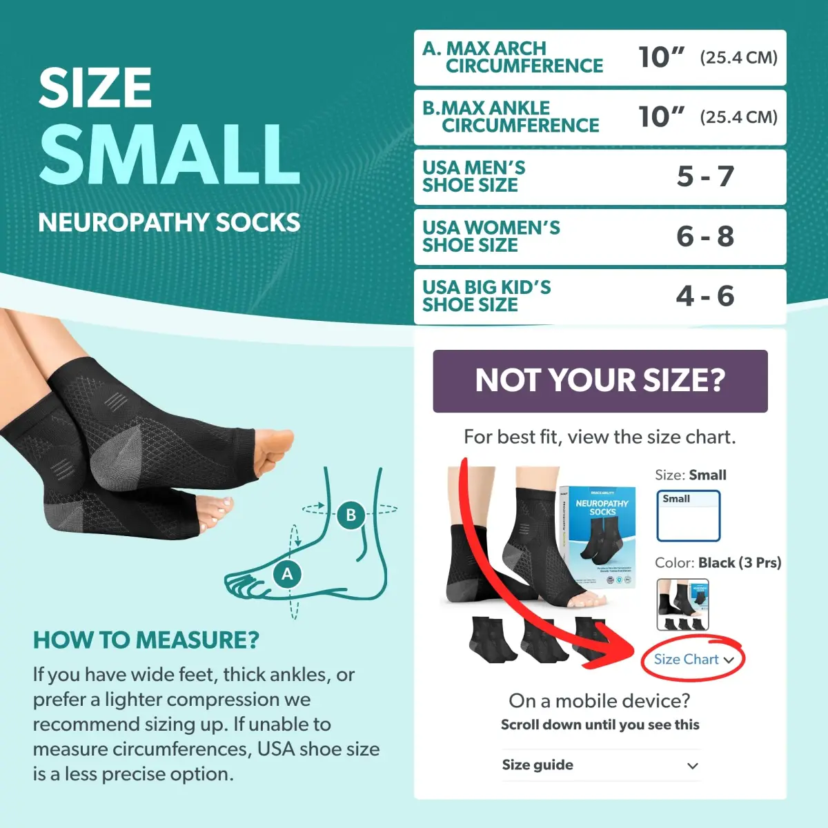 BraceAbility Neuropathy Socks (3 Pairs) - Small Black | Peripheral Compression Diabetic Toeless Foot Sleeves for Nerve Damage, Gout, Plantar Fasciitis Relief - view 2