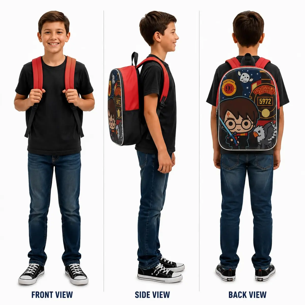 Harry Potter Backpack for Kids 15" | Hogwarts Crest & House Patches, Durable Polyester, Adjustable Straps - view 6
