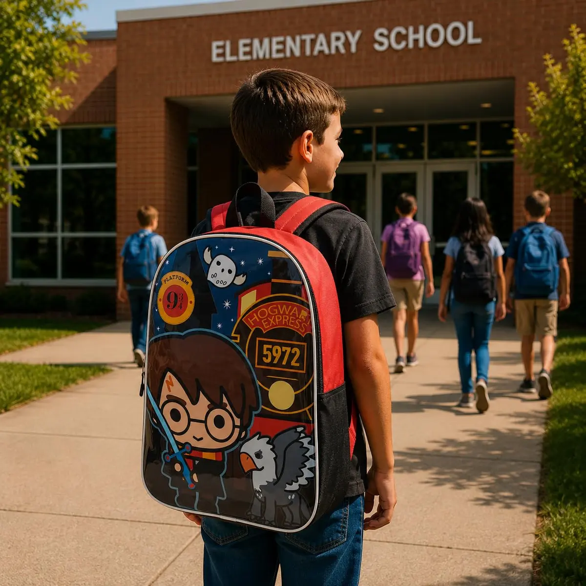 Harry Potter Backpack for Kids 15" | Hogwarts Crest & House Patches, Durable Polyester, Adjustable Straps - view 7