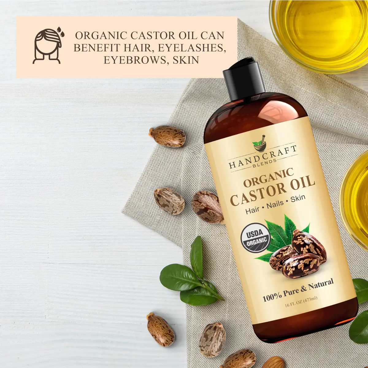 Handcraft Blends Organic Castor Oil with Pack Wrap 473ml (16 Fl Oz) | USDA Certified Pure & Natural - view 5