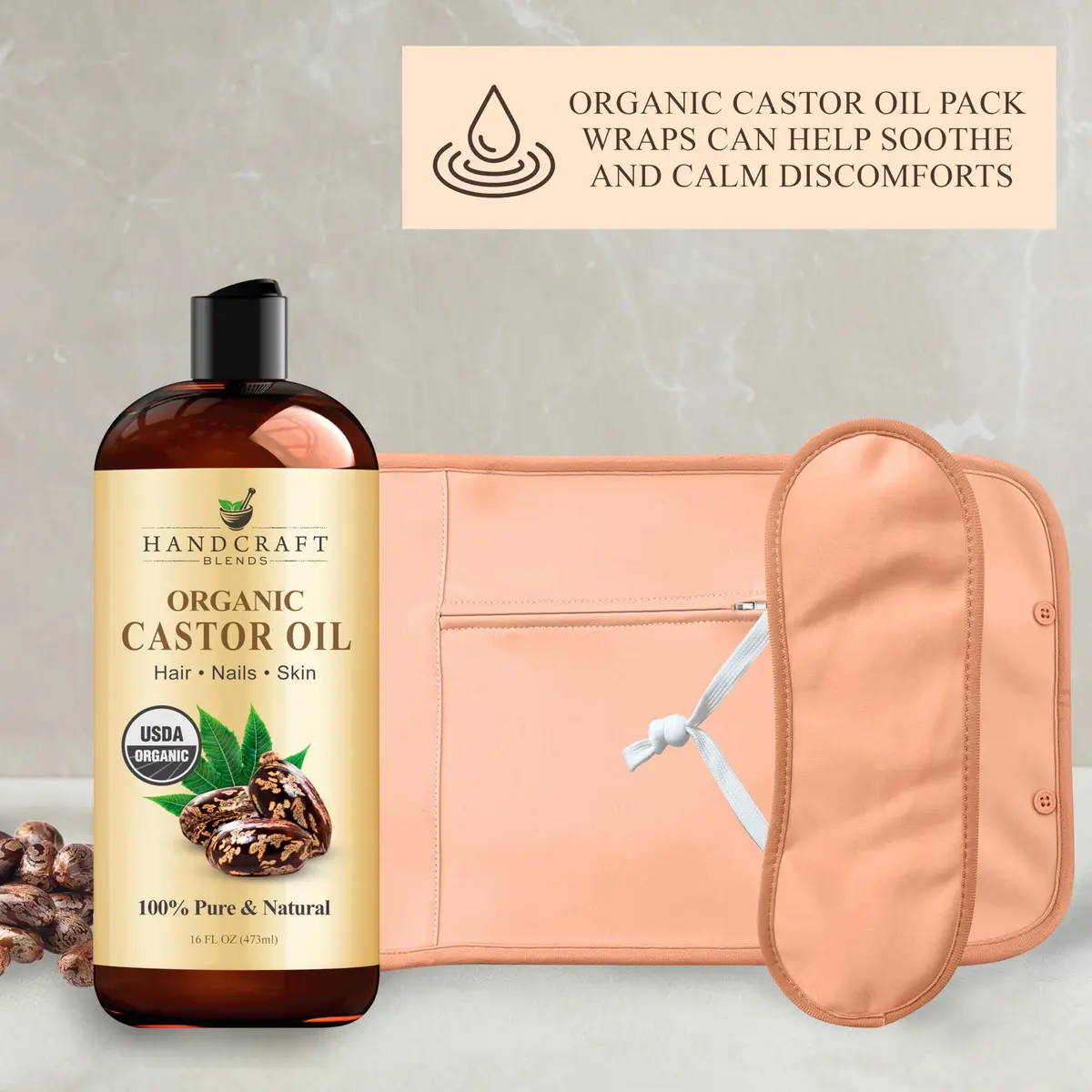 Handcraft Blends Organic Castor Oil with Pack Wrap 473ml (16 Fl Oz) | USDA Certified Pure & Natural - view 6