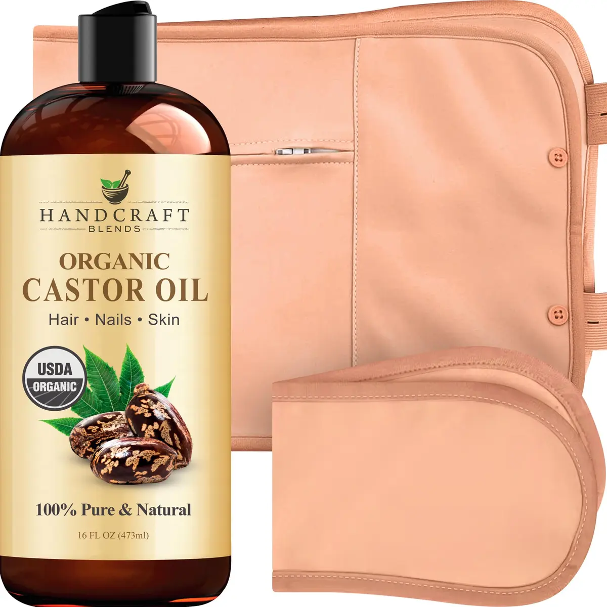 Handcraft Blends Organic Castor Oil with Pack Wrap 473ml (16 Fl Oz) | USDA Certified Pure & Natural - main product image