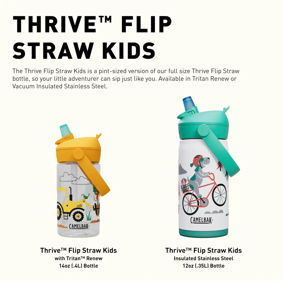 CamelBak Thrive Flip Straw Kids Water Bottle 12oz | Vacuum Insulated Stainless Steel, Leak-Proof, Biting Valve - view 6