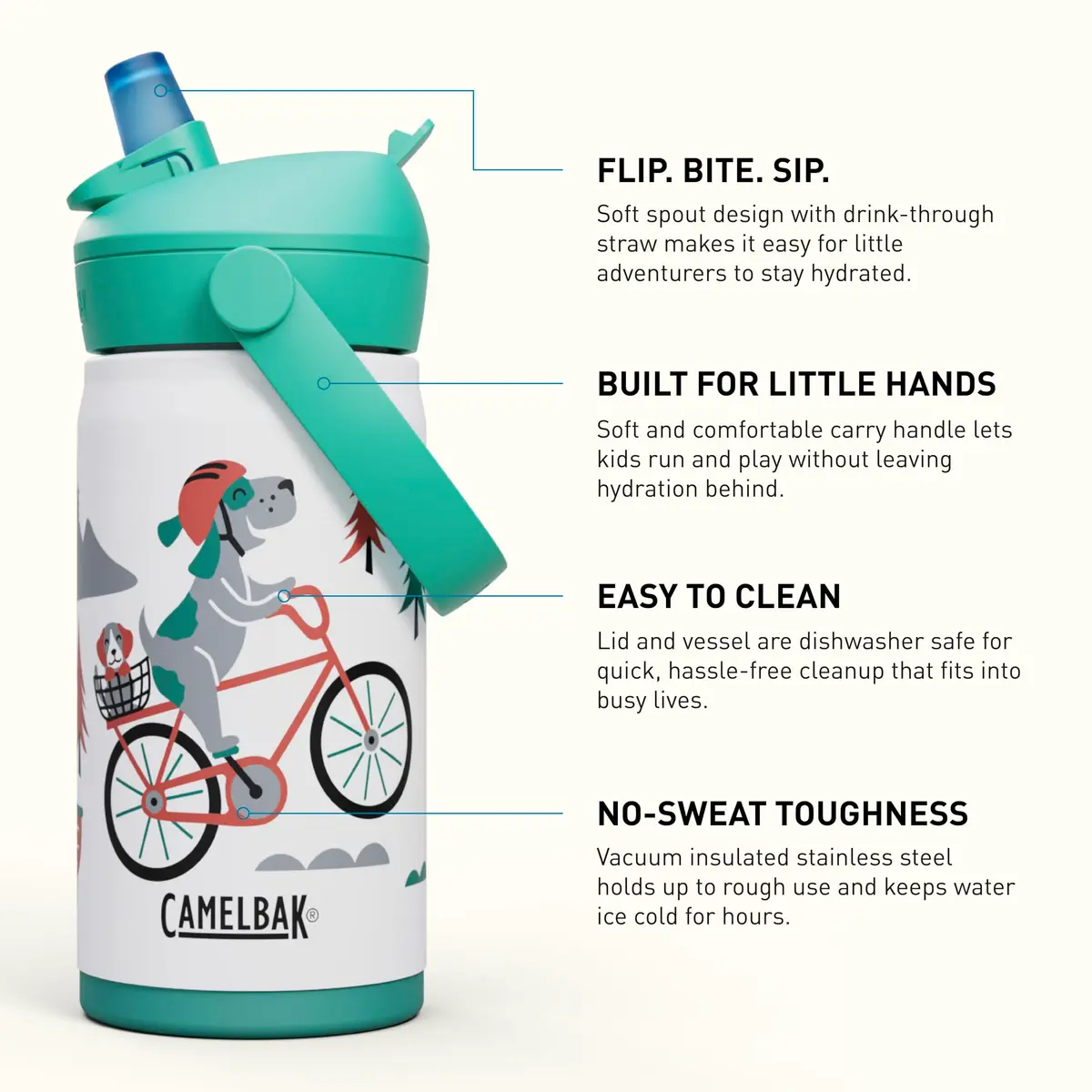 CamelBak Thrive Flip Straw Kids Water Bottle 12oz | Vacuum Insulated Stainless Steel, Leak-Proof, Biting Valve - view 2