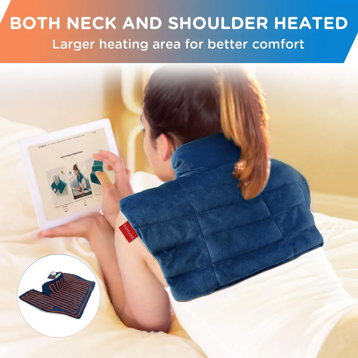 Comfytemp Weighted Heating Pad for Neck Shoulders Back 2.6lb 19"x23" Dark Blue | 9 Heat Settings & 11 Auto-Off Timers - view 5