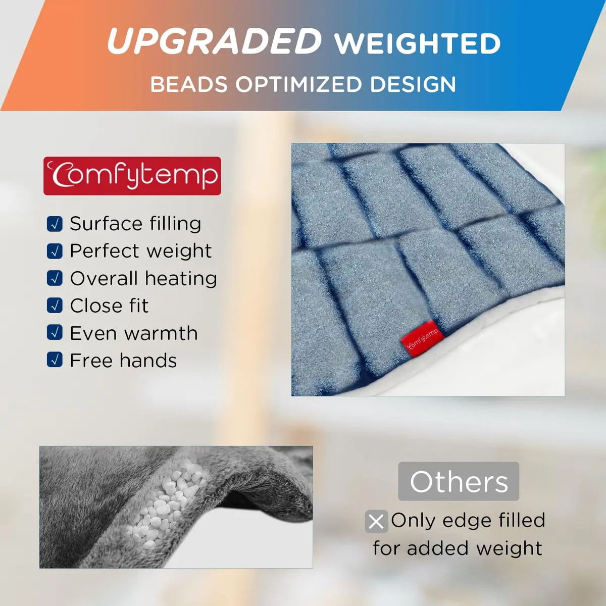 Comfytemp Weighted Heating Pad for Neck Shoulders Back 2.6lb 19"x23" Dark Blue | 9 Heat Settings & 11 Auto-Off Timers - view 3
