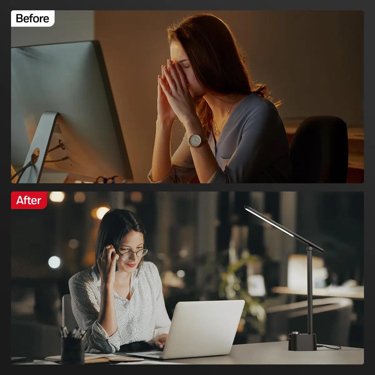 Honeywell LED Desk Lamp, Sunturalux™ Black | Eye-Care, Dimmable, USB Ports, Foldable (16.5in H, 4in dia) - view 6