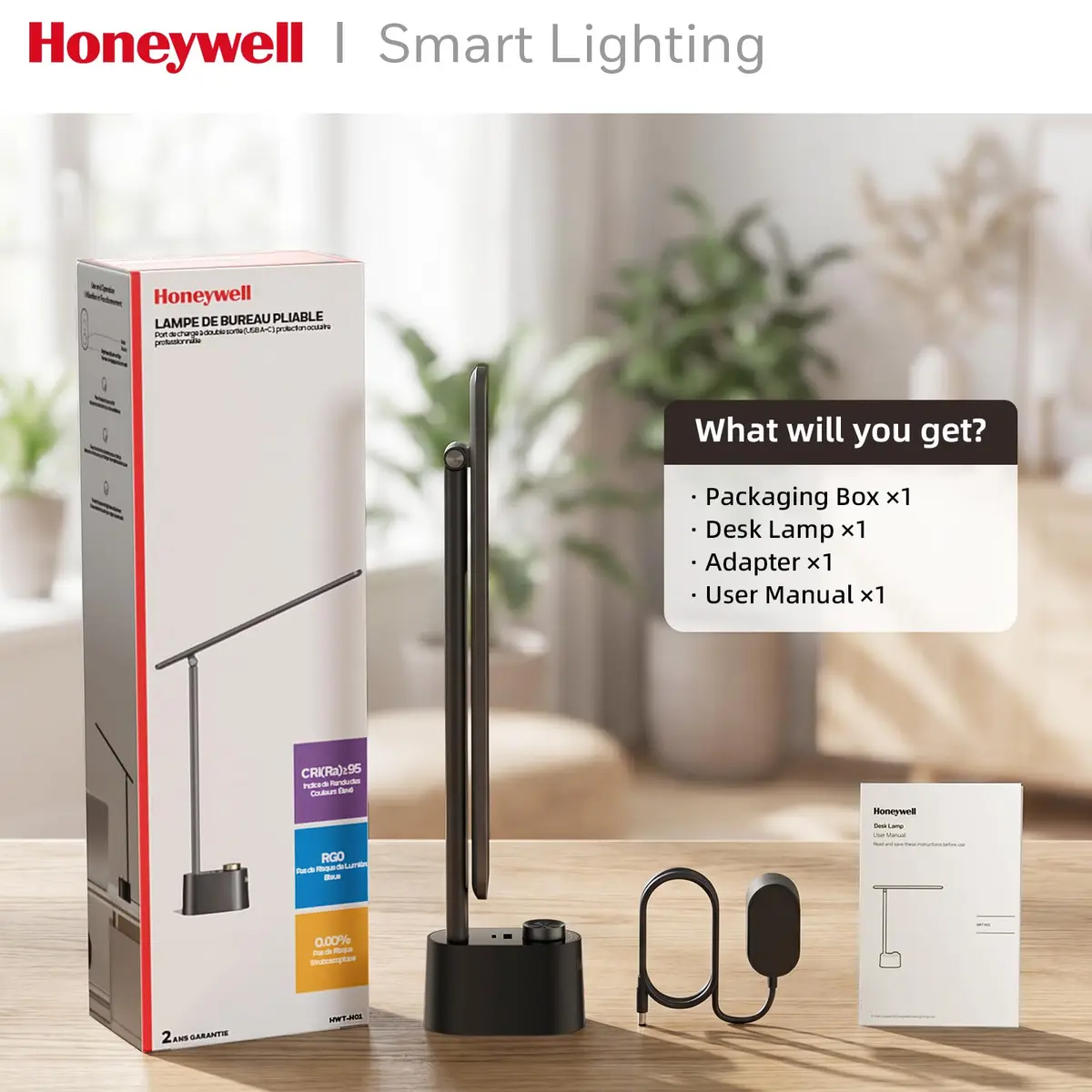 Honeywell LED Desk Lamp, Sunturalux™ Black | Eye-Care, Dimmable, USB Ports, Foldable (16.5in H, 4in dia) - view 7