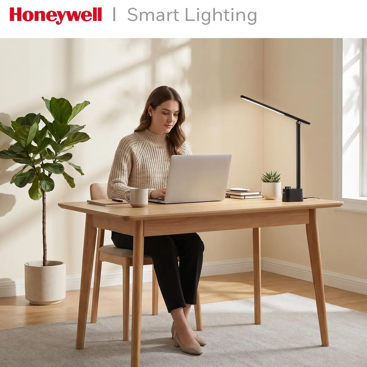 Honeywell LED Desk Lamp, Sunturalux™ Black | Eye-Care, Dimmable, USB Ports, Foldable (16.5in H, 4in dia) - view 8