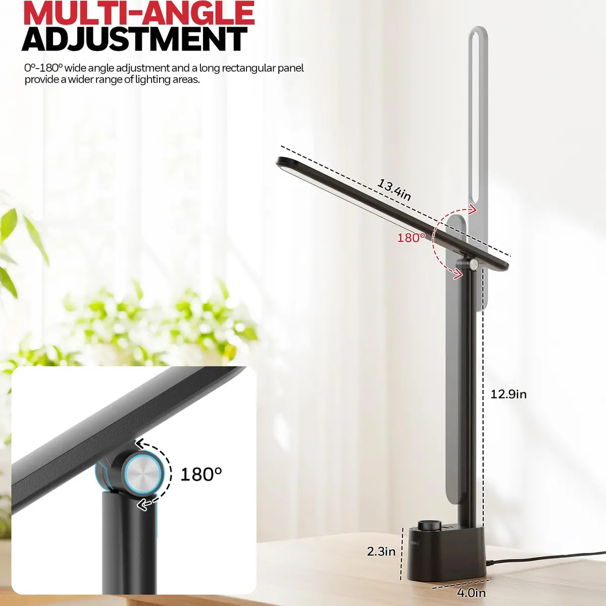 Honeywell LED Desk Lamp, Sunturalux™ Black | Eye-Care, Dimmable, USB Ports, Foldable (16.5in H, 4in dia) - view 3