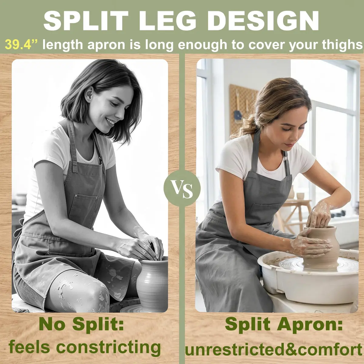 Nanxson Split Leg Pottery Apron with 3 Pockets & Adjustable Buckle, 100cm (39.37in) Length - view 4