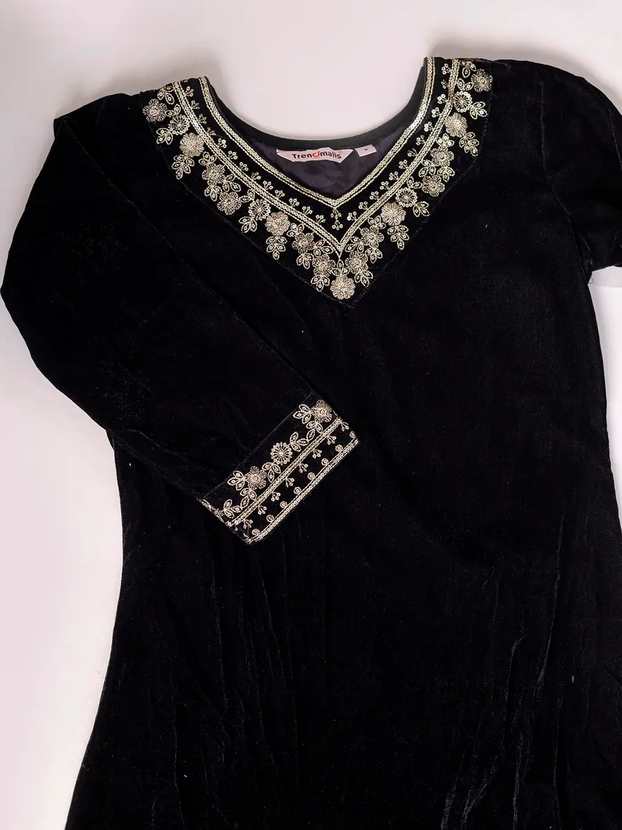 TRENDMALLS Women's Velvet Embroidery Kurta Pant Set with Dupatta - Black, Large | Festive Ethnic Fusion Wear - view 8