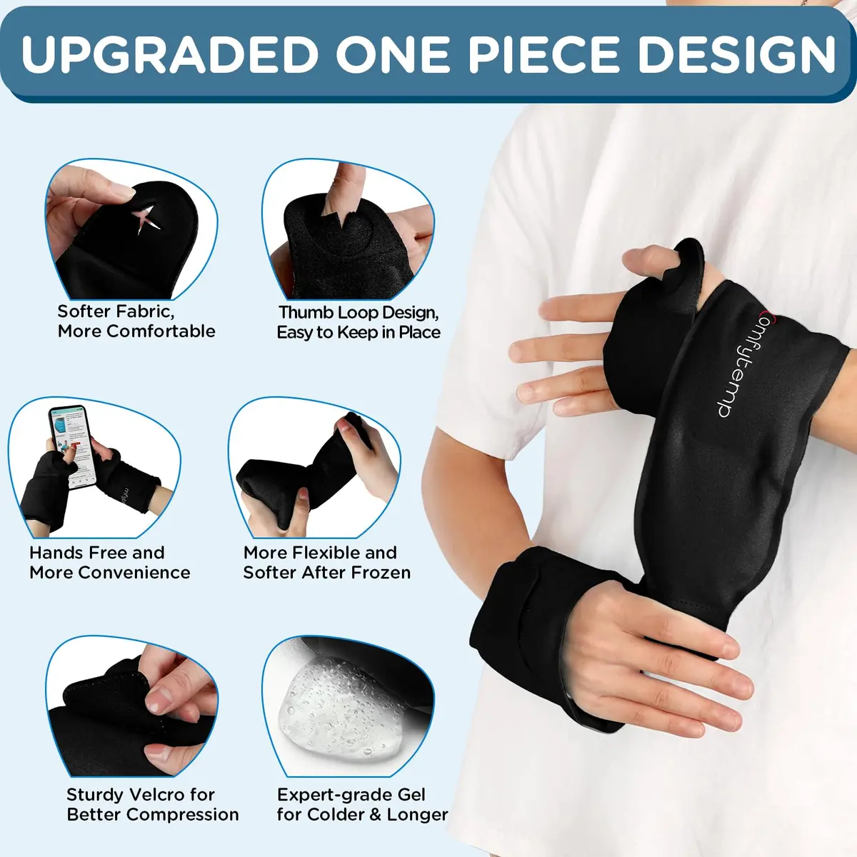 Comfytemp Wrist Ice Pack Wrap for Carpal Tunnel Relief 20"x4" Black | Reusable Gel Cold Pack for Hand & Wrist - view 4