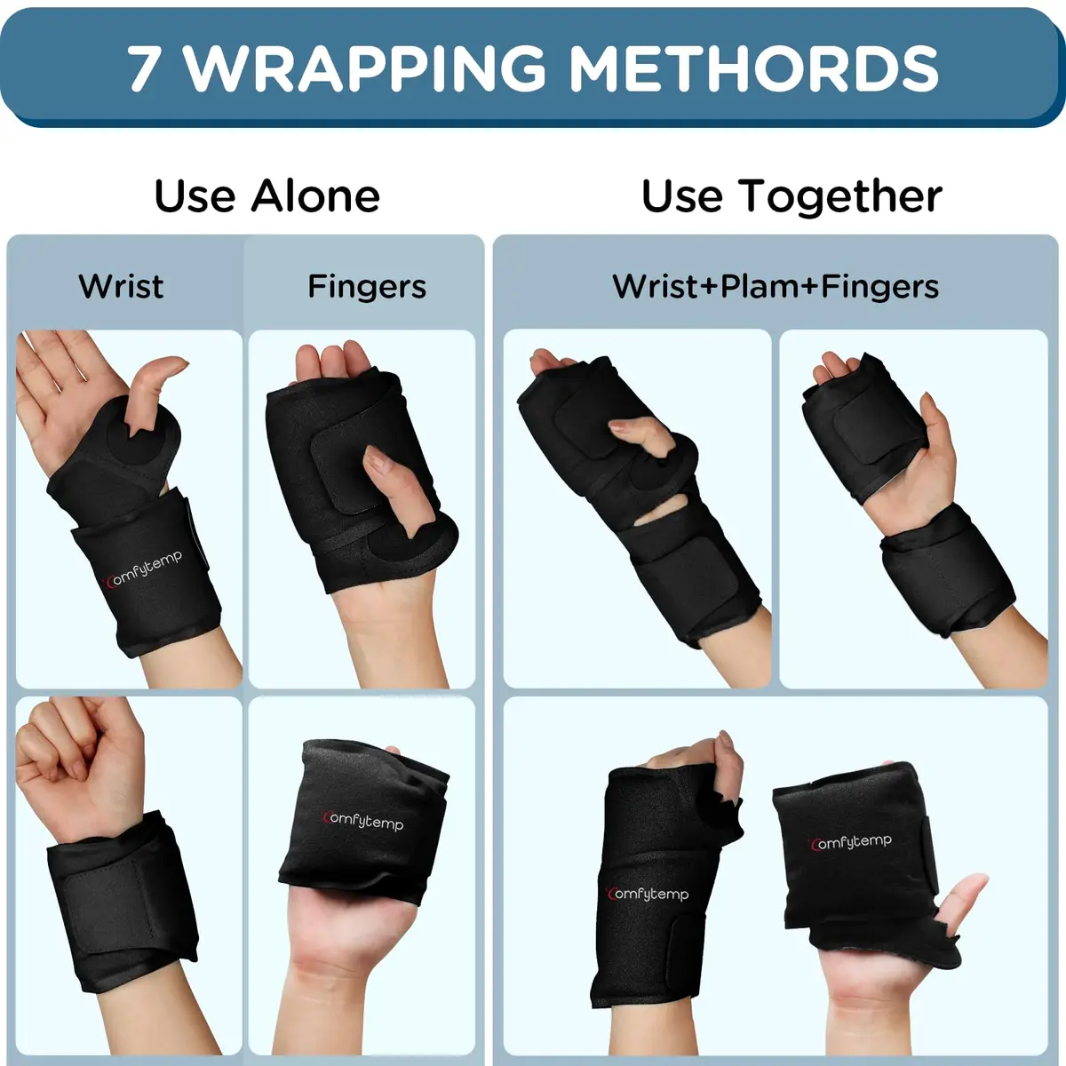 Comfytemp Wrist Ice Pack Wrap for Carpal Tunnel Relief 20"x4" Black | Reusable Gel Cold Pack for Hand & Wrist - view 5