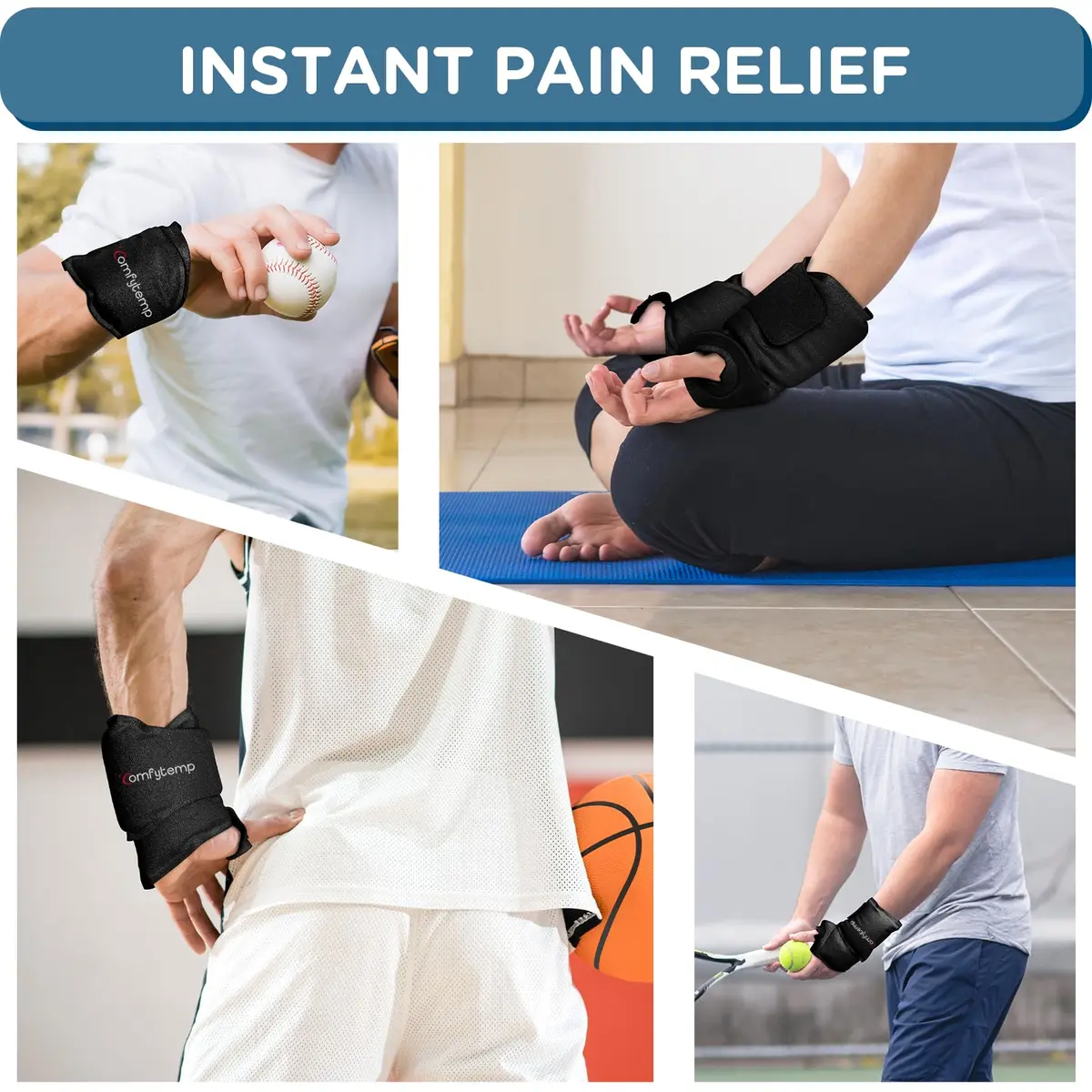 Comfytemp Wrist Ice Pack Wrap for Carpal Tunnel Relief 20"x4" Black | Reusable Gel Cold Pack for Hand & Wrist - view 6