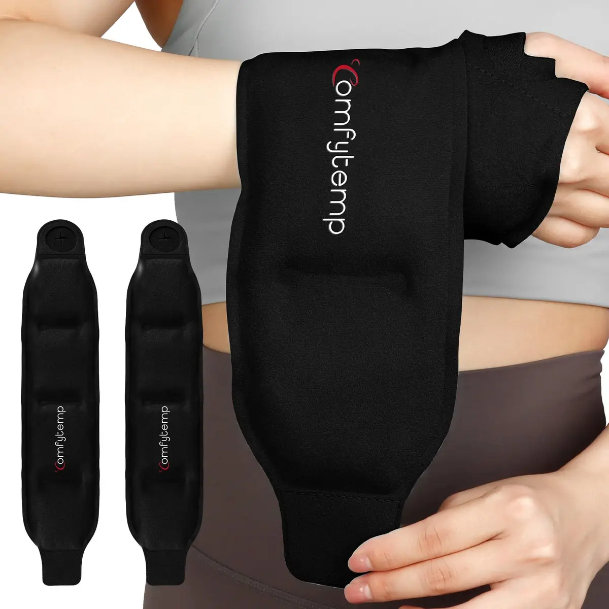 Comfytemp Wrist Ice Pack Wrap for Carpal Tunnel Relief 20"x4" Black | Reusable Gel Cold Pack for Hand & Wrist - main product image