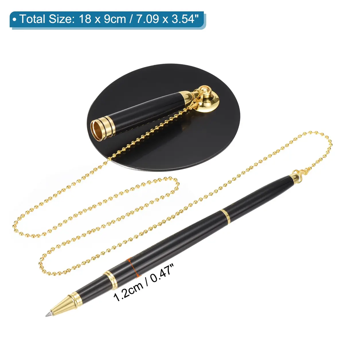 PATIKIL Secure Pen with Chain and Adhesive Pen Holder, Black Gold | Metal Ballpoint Pen for Offices and Banks - view 2