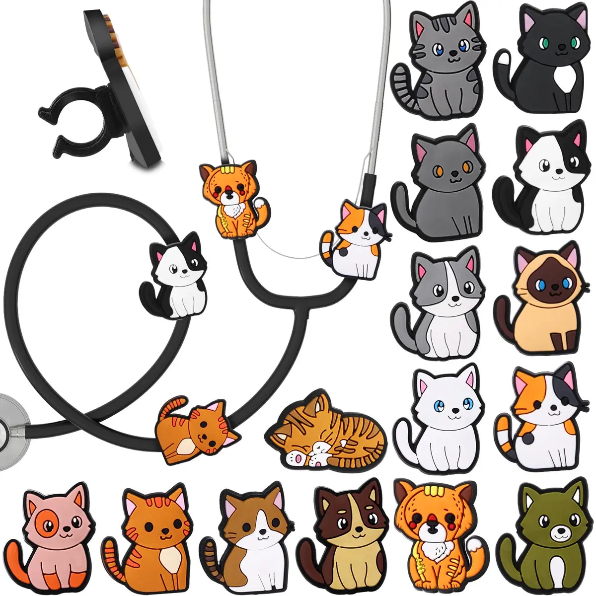Soulchen 15 Pcs Cat Stethoscope Charm Tag for Nurse Cute and Adjustable | Fun Medical Accessory - main product image