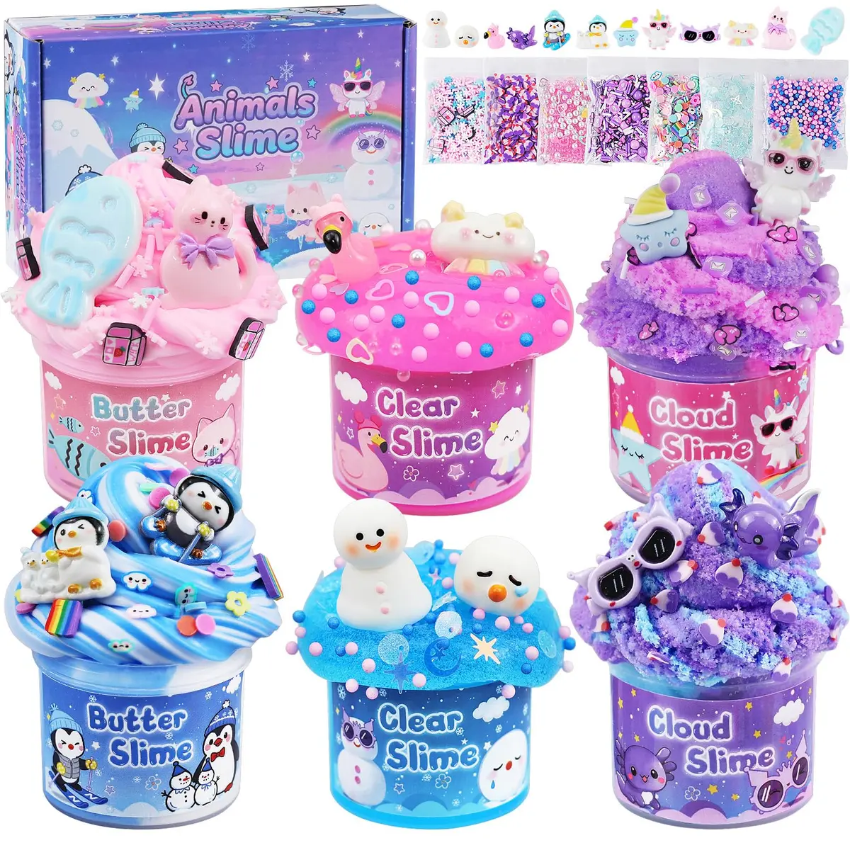 LAWOHO 6 Pack Animal Slime Kit Butter Cloud Squishy 360ml (12.17 Fl Oz) | ASTM-Tested Non-Toxic Toy - main product image