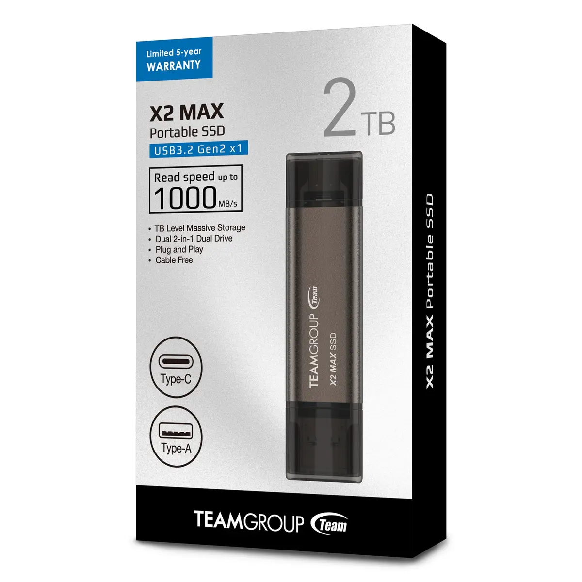TEAMGROUP 2TB X2 MAX External SSD 1000MB/s | Titanium Color, USB 3.2 Gen2 - view 8
