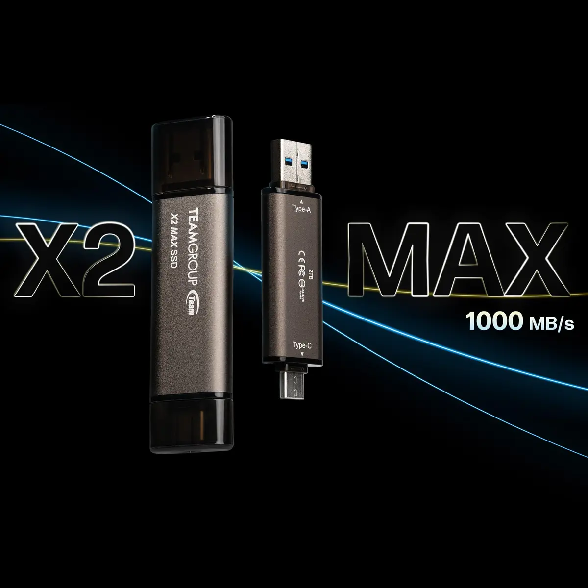 TEAMGROUP 2TB X2 MAX External SSD 1000MB/s | Titanium Color, USB 3.2 Gen2 - view 3