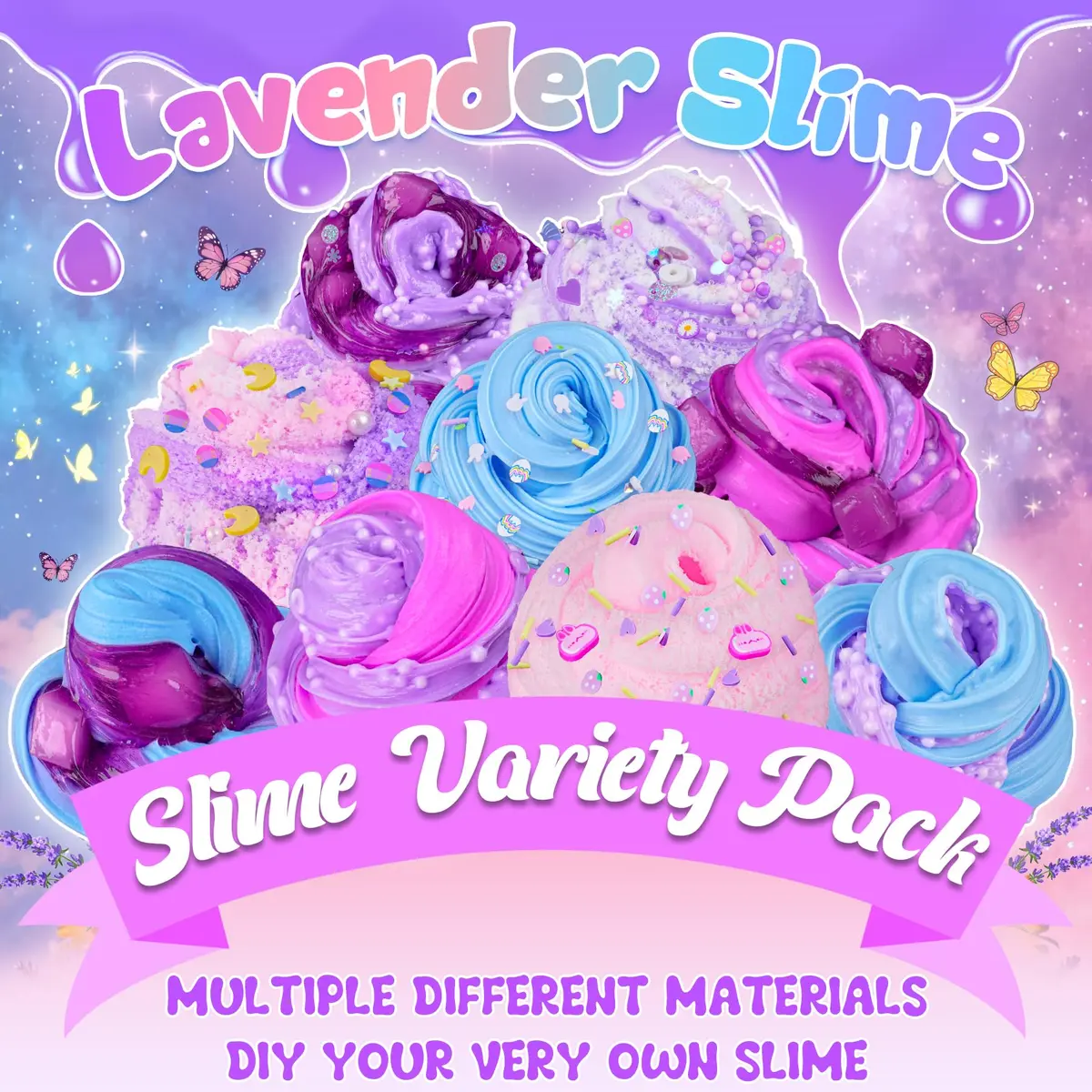 LAWOHO 6 Pack Purple Slime Kit | Butter Cloud Squishy Birthday Gift Set with Charms (360ml Total) - view 6