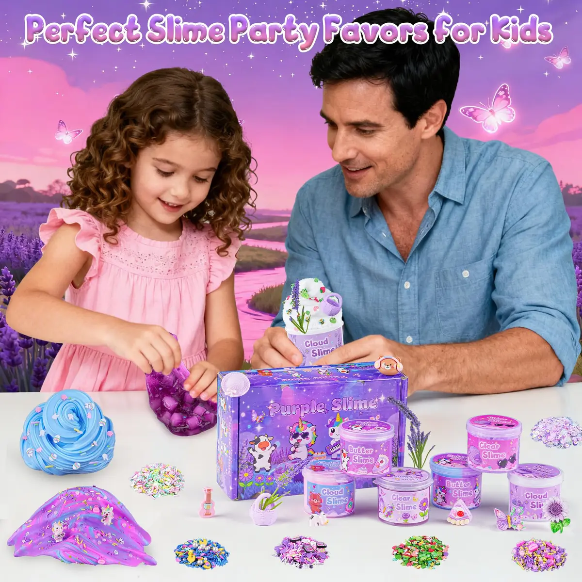 LAWOHO 6 Pack Purple Slime Kit | Butter Cloud Squishy Birthday Gift Set with Charms (360ml Total) - view 7